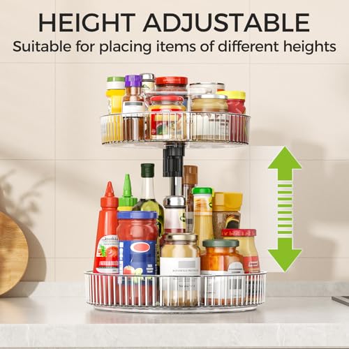 Image of Lazy Susan Organizer - 2 Tier Rotating Spice Rack Turntable, 11.4 inch Plastic Spinning Organizer for Kitchen Cabinet Pantry Countertop Cupboard Bathroom Storage, Clear