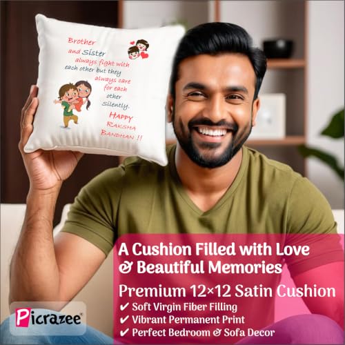 Image of PICRAZEE Raksha Bandhan Gift Combo for Brother | Rakhi, Cushion, Mug, K-Ring, F-Magnet, Standee & Card