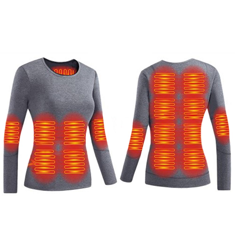 YAMNYSS Women's Heated Underwear Tops 16 Heating Zones Electric Thermal Baselayer Shirt for Outdoor Skiing Cycling Hiking,Gray,XS