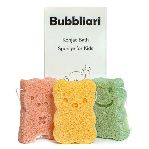 Image of Bubbliari Baby Konjac Bath Sponge 3 Piece: Frog, Pig, Bear Toddler Sponge, All Natural Ingredients, Bath Time Must Have