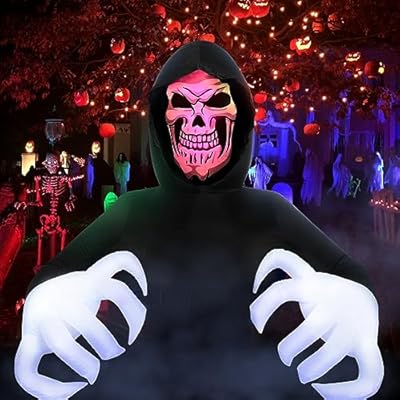 Gruselige 8FT Halloween Aufblasbare Deko – XXL Sensenmann mit LED für Garten & Horrorpartys – Spaß für die Nachbarn! – Bild 7