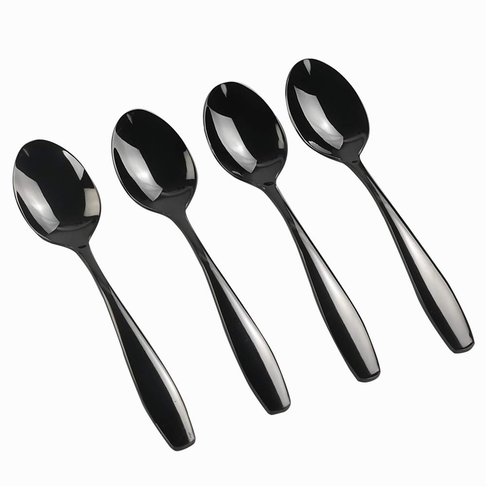 Wekioger Black Dinner Spoons, Stainless Steel Flatware Spoons, 12 Pieces