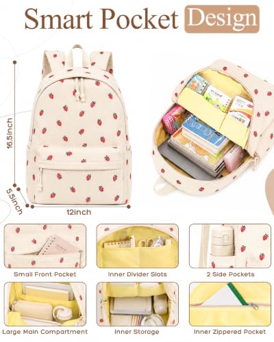YUANCE Strawberry Corduroy School Backpack