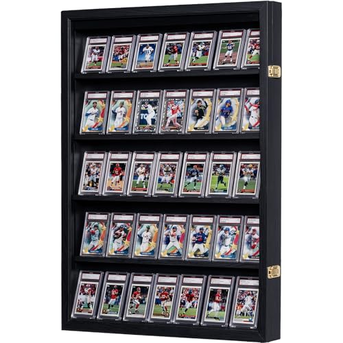 GUTAG 35 Baseball Card Display Case - Graded Sports Card Frame with 98% UV Protection, Lockable Wall Mount for PSA BGS Trading Cards, Football Basketball Hockey Collector Holder (1 Pack)
