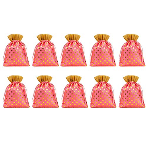Image of Women's Polka Dot Potli Bags for Return Gifts Wedding Gift for mom Potli Purse Gift Bags Fancy Potli bag Diwali Potli Karwachauth Potli - Red Polka 1kg Large size (25cm x 27cm)