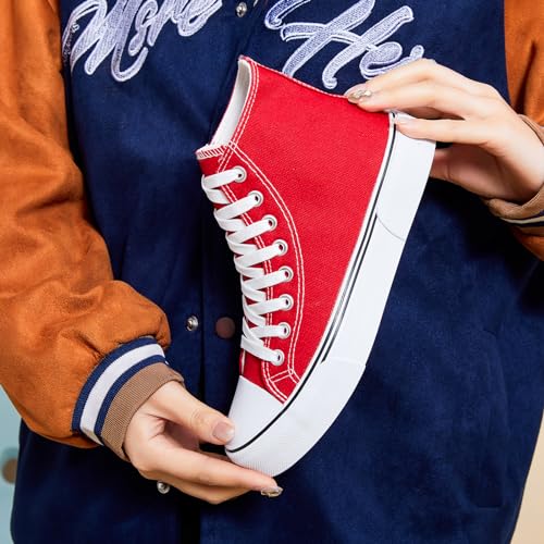 hash bubbie High Top Sneakers for Women Classic High Tops Canvas Shoes Lace up Women's Fashion Sneaker(Red,US7W/US5M)