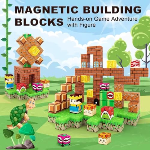 Image of 74 Pcs Magnetic Building Blocks Set for Kids Minecraftd Style Educational Construction STEM Learning Building Blocks Set Gift Toy for Kids Boys & Girls (B-1)