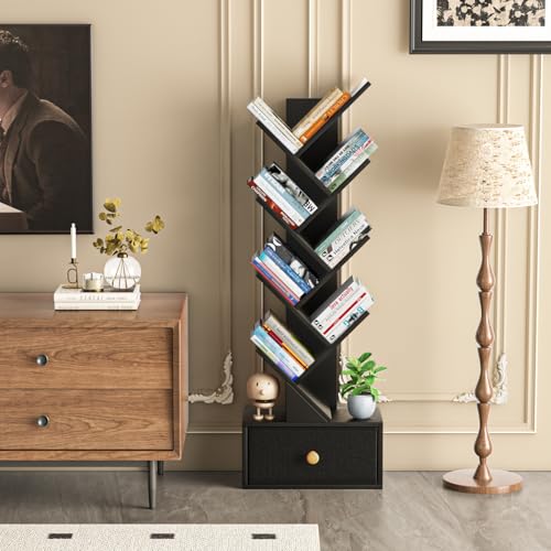 SHEEPAM 8-Tier Tree Bookshelf Floor Standing Storage Bookcase with Drawer - image 5