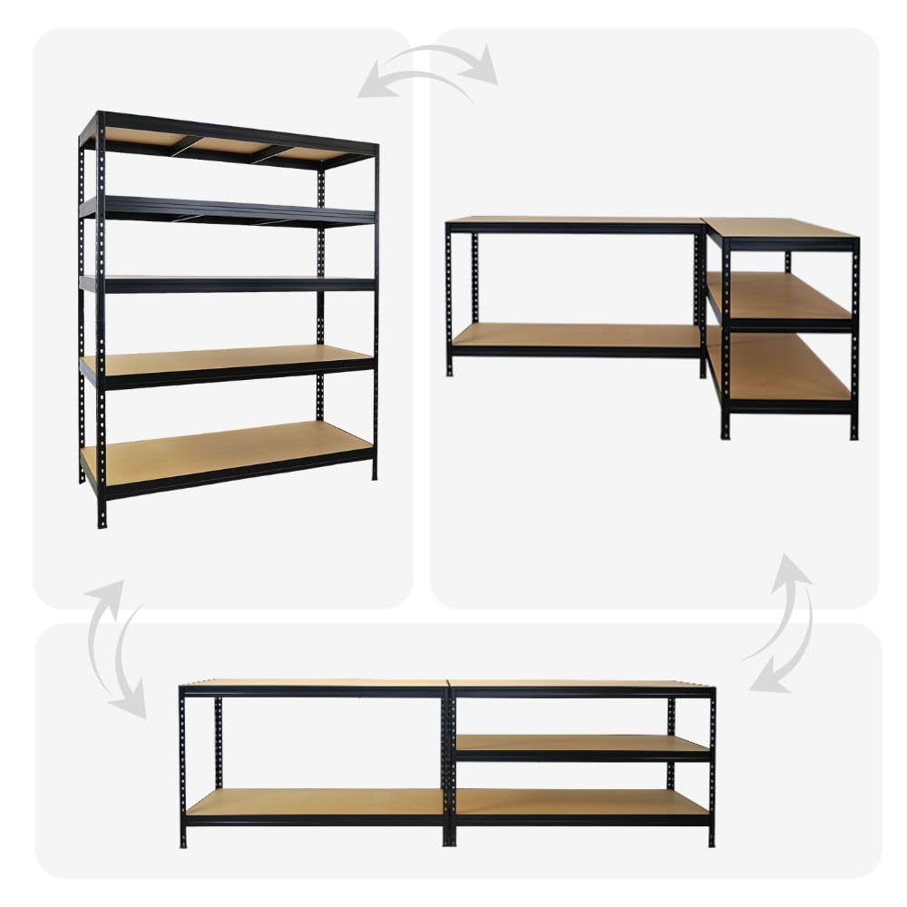 PROREGAL Schwerlastregal Rivet HxBxT 180x150x60cm Fachlast 250kg, Innovatives Stecksystem, Schwarz, Garagenregal, Lagerregal, Steckregal, Stahl, Kellerregal