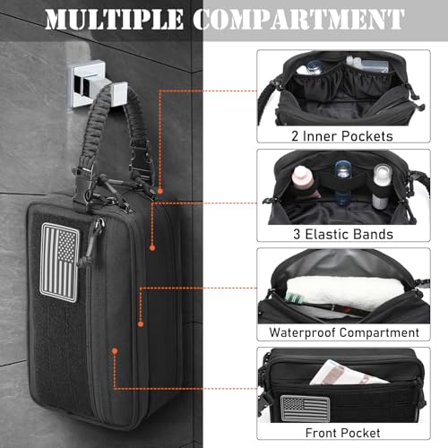 Tactical Toiletry Bag for Men Dry Wet Separate Dopp Kit Travel Hygiene Bag EDC Utility Tool Molle Pouch Mens Shaving Kit Travel shower Bags (Black)3