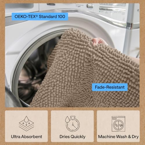 Image of GORILLA GRIP SoakSTOPPER Dog Door Mat, Machine Washable Rug Absorbent Doormat Captures Moisture Mud Dirt, Quick Dry Soft Chenille Entryway Rugs Indoor Entrance Mats for Dog Paws, 24x17 Beige