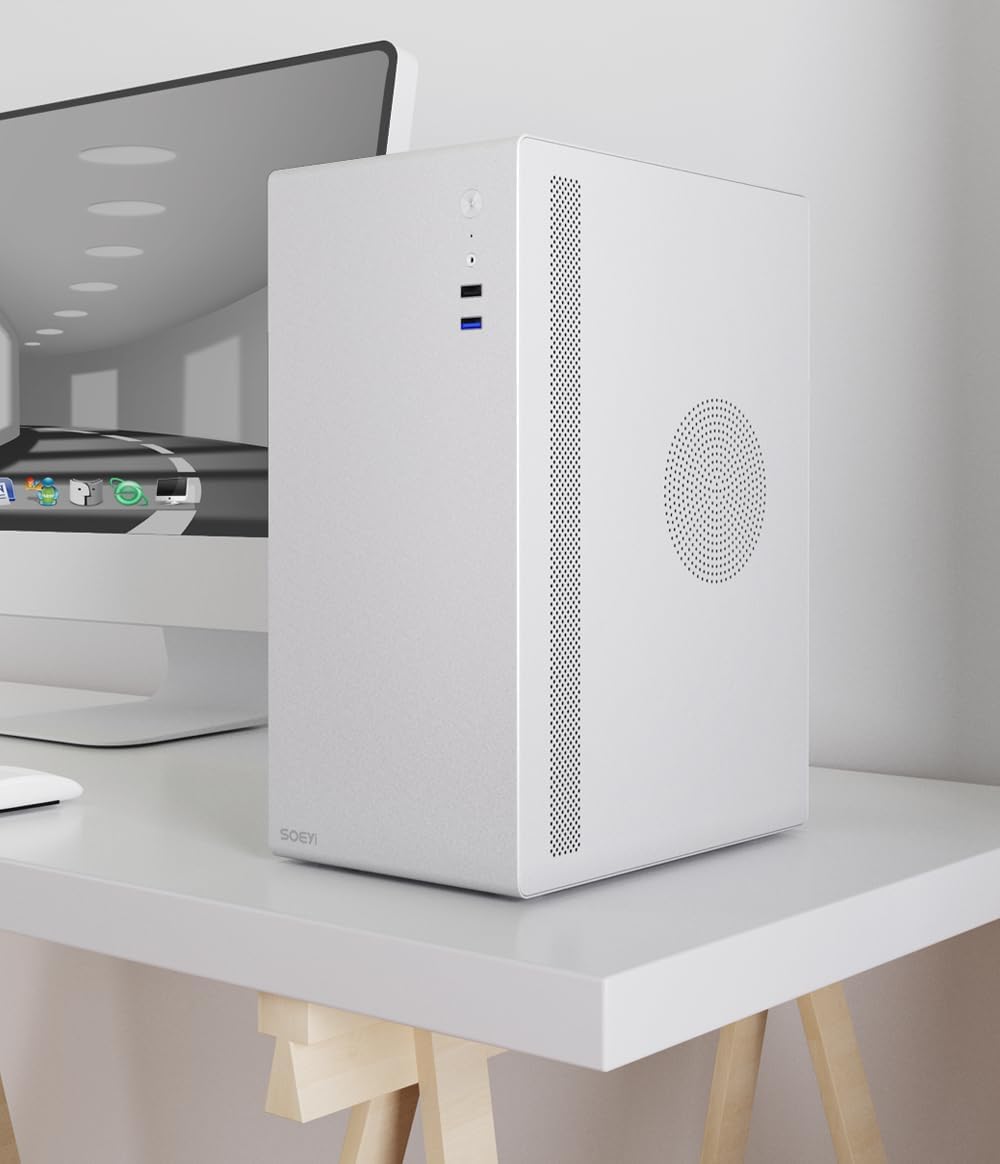 V200 Micro ATX/ITX Computer Case,Multifunctional Pc Case, Spcc Side Panel Business case, Support 250mm VGA Card 140mm CPU Cooler (White)