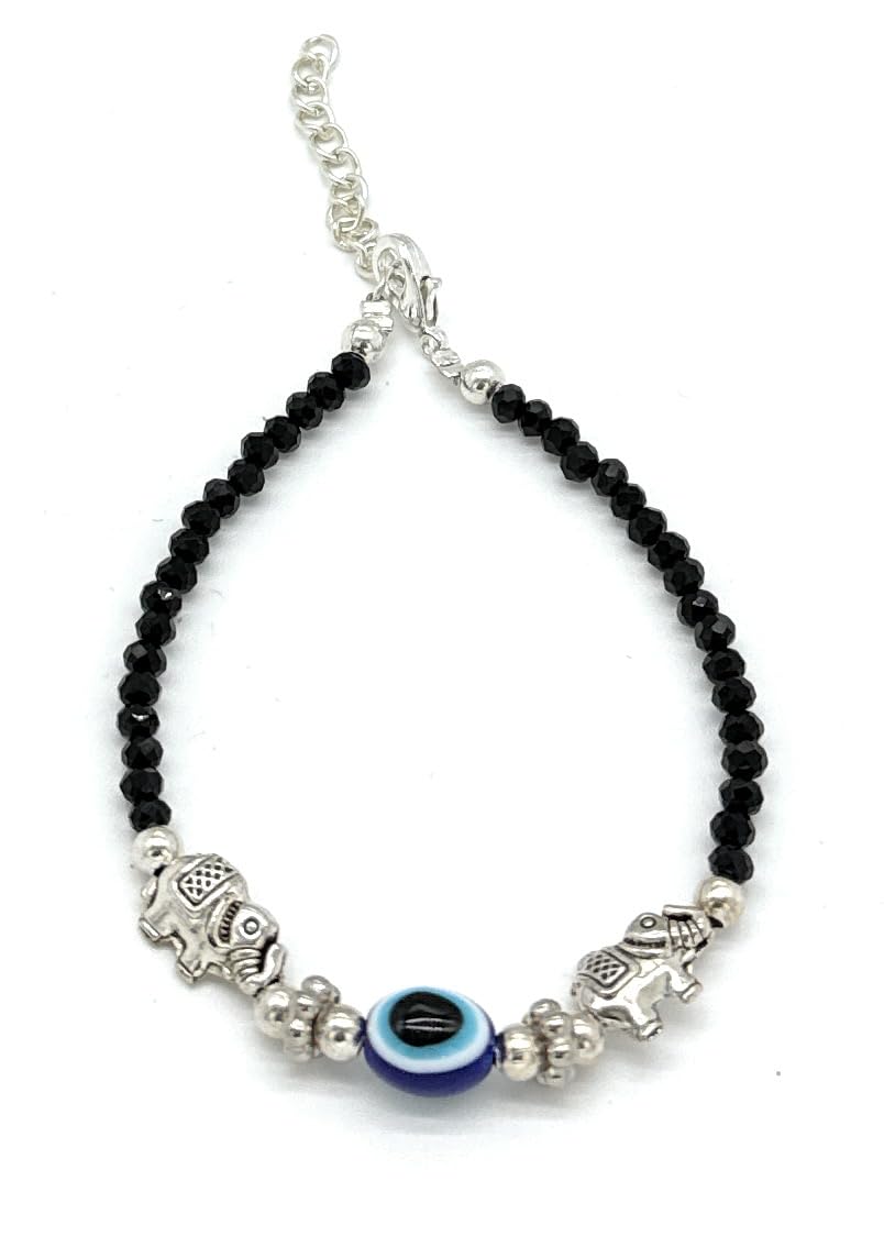 Jyokrish Handmade Black beads Metal Silver Hanging Cute Elephant with Blue evil eye chain Bracelet for |Women|Girls |Nazariya |pack of 1| hand Band| Lucky charms (B0BZ9NQCJQ) Amazon Price History, Amazon Price Tracker