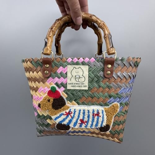 Sac teckel tissé léger résistant poignée bambou