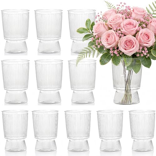 Tlence 12 Pack Clear Plastic Flower Vases, 6.3' Ribbed...