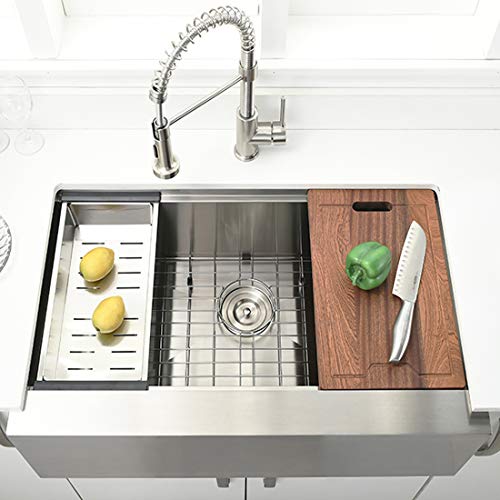 33-Inch-Farmhouse-Sink-Workstation-Stainless-Steel-VOKIM-33X22-inch-Farmhouse-Sink-16-Gauge-Stainless-Steel-Ledge-Workstation-Flat-Apron-front-Single-Bowl-Farm-Kitchen-Sink 33 Inch Farmhouse Sink Workstation Stainless Steel VOKIM 33X22 inch Farmhouse Sink 16 Gauge Stainless Steel Ledge Workstation Flat Apron front Single Bowl Farm Kitchen Sink