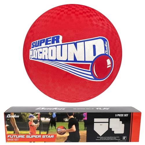 Future Super Star Base Set with 8.5 Kickball Durable Throw-Down Bases & Heavy-Duty Playground Ball for Field Day Fun (Base Set + Playground Ball)