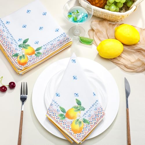 Set de 12 Servilletas de Tela con Estampado de Limón 17x17 pulg miniatura 4