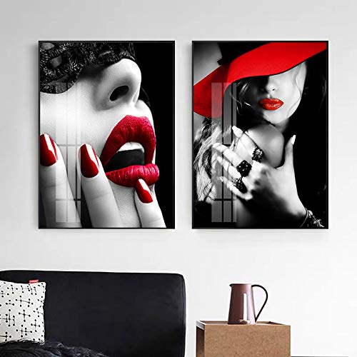 Décoration murale grand format salon lot de 2 toiles mode moderne femme sans cadre 70x100