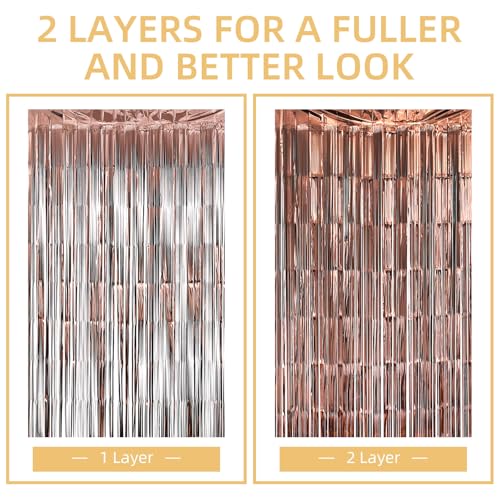 Image of 5 Pack Brown Fringe Backdrop 3.2ft x 8.2ft Silver Foil Fringe Curtains Party Tinsel Curtain Backdrop Streamers for Birthday Party Decoration Wedding Christmas Decoration (Brown)