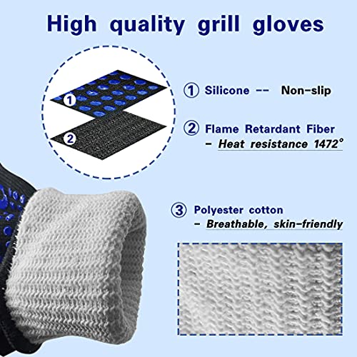 Hego Yum Bbq Gloves,Oven Mitts-1472°F Extreme Heat Resistant Gloves For Cooking,Silicone Non-Slip Long Kitchen Oven Gloves,Used For Barbecue,Cooking,Baking,Cutting. #TOP1