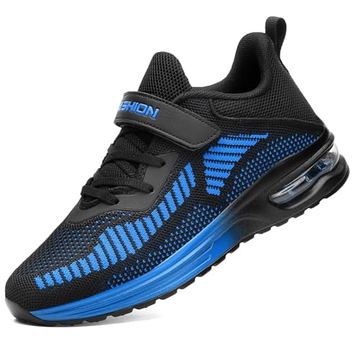 Baskets Garçon Respirant Enfant Chaussures de Sports en Salle Fille Low Top Sneakers,Bleu,35 EU