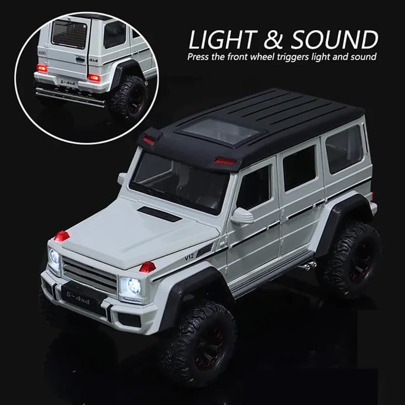 Image of Kids Model 1:24 AMG 4X4 Die Cast Metal Car Pull Back Action Opening Doors with Realistic Engine Sound Lights Toy Car Gift for Boys - White