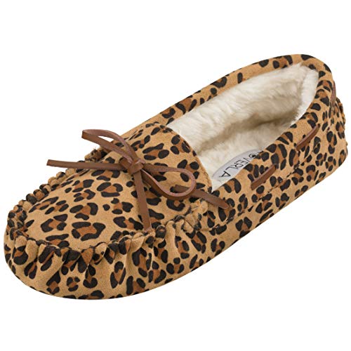 CLOVERLAY Women's Moccasin Faux Fur Suede Moccasins Comfy Soft Indoor Outdoor Slippers Flat Loafer Moccasin