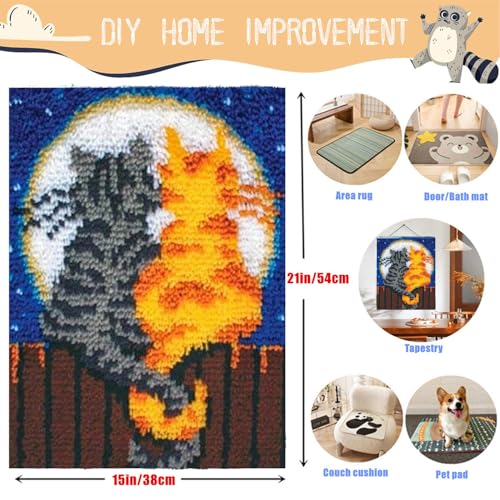 Image of EMISTEM Latch Hook Kits for Adults - DIY Latch Hook Rug Kits, Crochet Kit for Beginners, Rug Making Kits with Printed Canvas, Gift Packaging. (Two Cats,16x21)