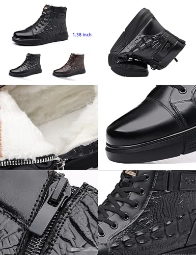 BlackeEight Men's High-top Print Casual Leather Boots,Italian Handmade Non-slip Shock-absorbing Zip Height Ankle Booties2