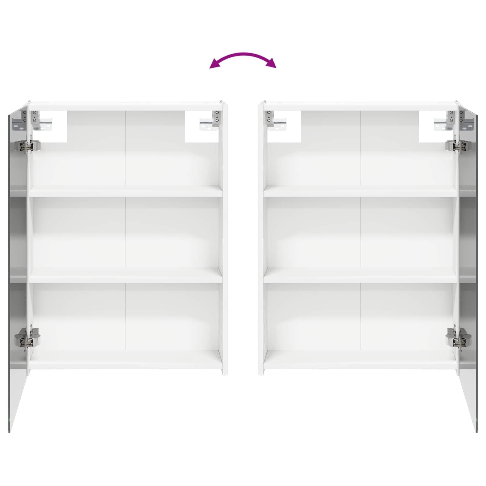 Juego de 4 muebles de baño de madera y cristal, color blanco, montaje en pared, con iluminación LED, espacio de almacenamiento, espejo de doble cara, fuente de alimentación USB
