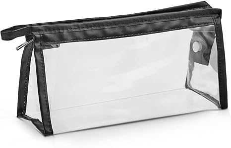 AccuPrints Clear Travel Toiletry Bag, 20 x 8.5 x 12.5 cm, Waterproof PVC Makeup Pouch with Zipper, Set of 1, Black