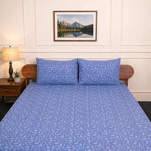 Image of Amazon Brand - Umi Cotton Elastic Fitted Bedsheet, King Size 78x72 Inches, Elastic Fit Bed Sheet, 10 Inch Deep Pocket, Soft Breathable Bedding, Durable Easy Care, with Pillow Cover-Rhythm Dashes
