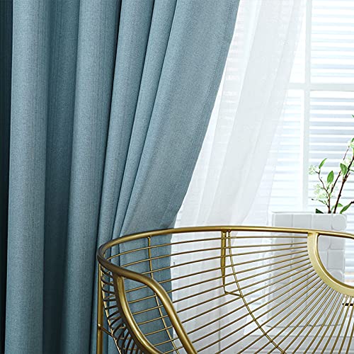 Cotton Linen Blue Blackout Curtain Stripes Pencil Pleat Curtains 2 Panels for Kitchen Bedroom Livingroom Kids Room,W170xL190cm