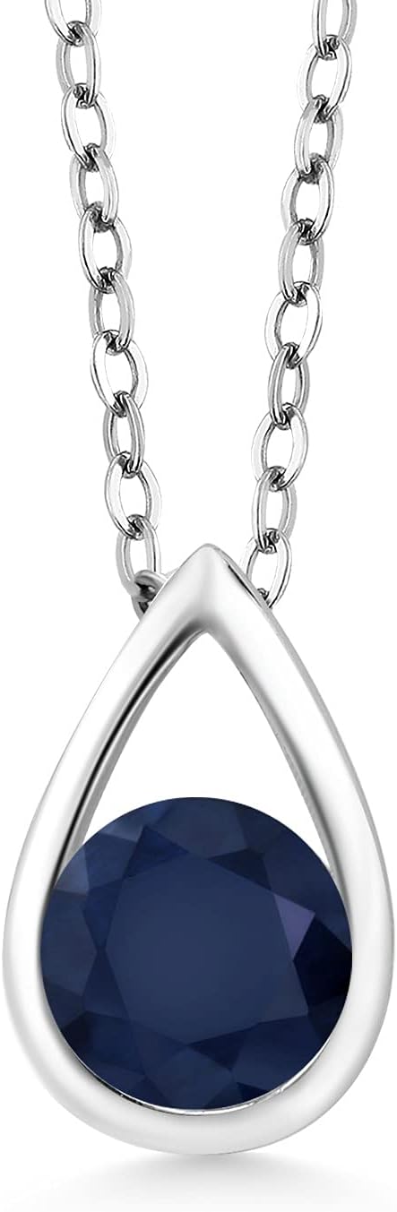 Gem Stone King 925 Sterling Silver Blue Sapphire Teardrop Pendant Necklace For Women (0.60 Cttw, Gemstone September Birthstone, Round 5MM, with 18 Inch Silver Chain)