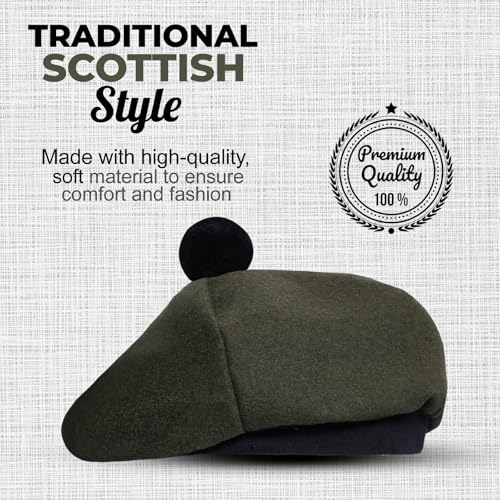 Image of Scottish Tam O' Shanter Hat Tartan Bonnet Pom Pom Wool Flat Cap One Size