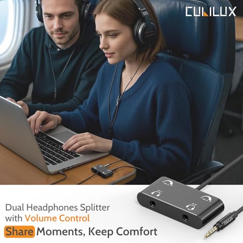 Cubilux Headphone Splitter with Volume Control, 3.5mm Dual Earphones Connector, 1/8 Double Audio Jack Adapter for 2 People, Music Share Adapter for Plane, Train Travel by Cubilux - Image 2