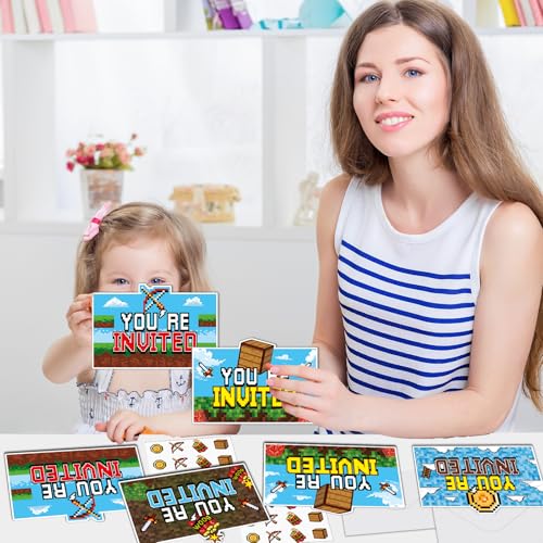 Mining Pixel Party Invitations - 28 Pack