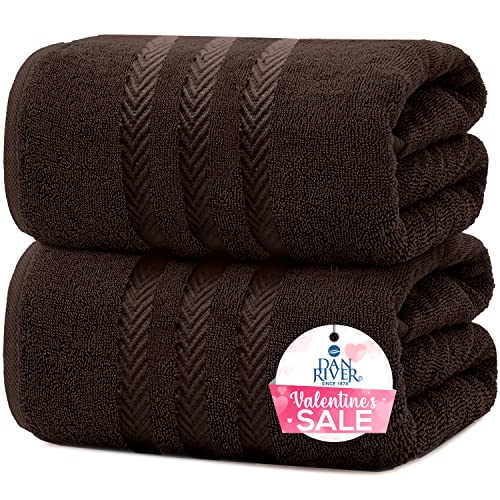 DAN RIVER 100% Cotton Bath Sheet Set of 2| Soft Bath Sheets| Oversized Bath Towels| Quick Dry Bath Sheets| Absorbent Bath Sheets| Bath Sheets Spa Hotel|Brown Bath Sheet Towel Set|35x70 in|550 GSM