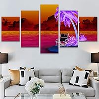 SIGNWIN 5 Panel Canvas Wall Art Modern Art Beach Coastal Multicolor Photography Relax/Calm Tropical for Home Decorations Ready to Hang - 60
