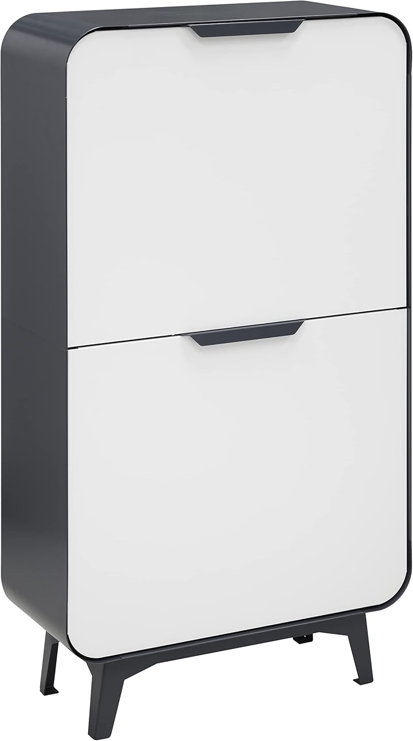 ARREGUI Round CR441-R Mueble de basura y reciclaje de acero de 4 cubos, cubo de basura y reciclaje moderno y de diseño, 4 x 17 L (68 L), gris oscuro antracita y blanco mate