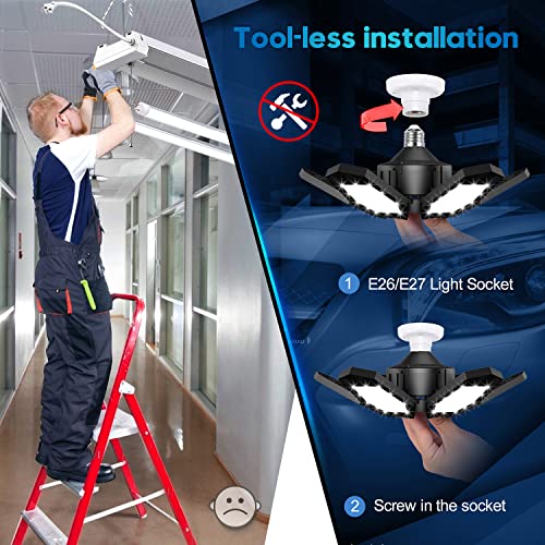 tanbaby 2 pack led garage lights 150w deformable best ceiling shop lights 15000lm led light 6500k garage lighting with 61 adjustable panels bulb for basement