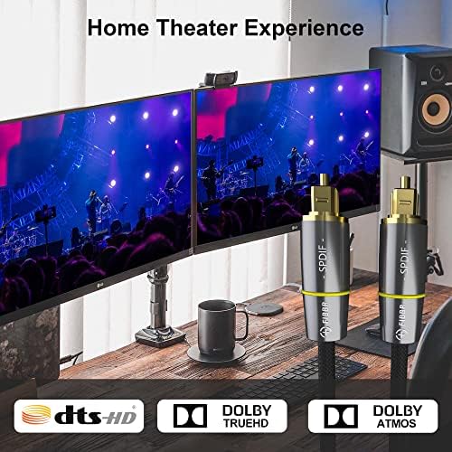 FIBBR Optical Cable 1M, Digital Fiber Optic Audio Toslink Cable Nylon Braided 24K Gold-Plated Male to Male for Home Theater, Soundbar, TV, PS4, Xbox and More