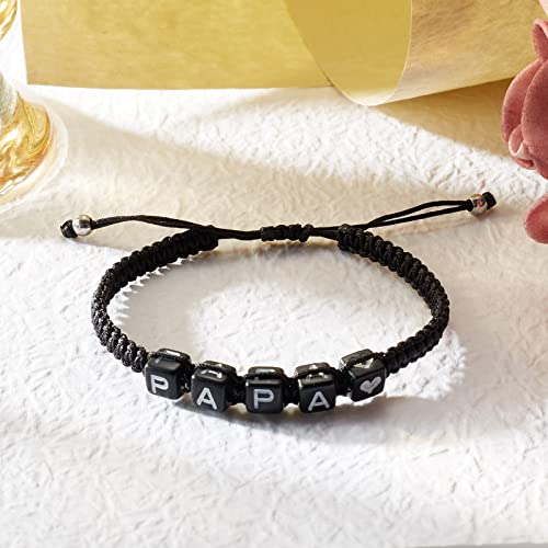 Image of Braided Rope Bracelet Adjustable Jewelry for Family Sisters Mom Grandma BFF | Adjustable black woven rope bracelets with personalized letter engraving.gifts for family, sisters, grandma & best friends