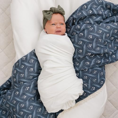 Image of Mebie Baby White Stretch Swaddle, Modern and Neutral Swaddle Blanket for Baby Girl or Boy, Soft Baby Blankets, Newborn Swaddle Blanket, 0-3 Month, Comfy Wrap, Baby Essentials & Gifts (47 inch x 47 inch)