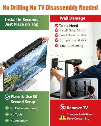 Image of Soundbar Mount, No Drilling Steel TV Top Shelf Fits Most of Sound Bars Up to 15 Lbs, Universal Sound Bar TV Mount Bracket, Sound Bar Stand Compatible with Samsung, Sony, LG,Bose, 16.9x4.7inch