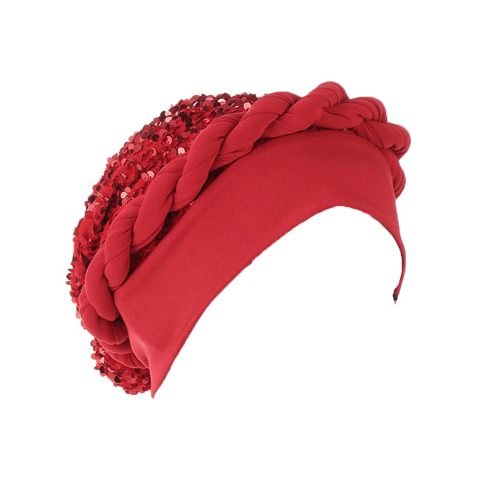 JDYaoYing Twisted Braid Turban Sequins Headwear for Women Headwrap Beanie Cap Hair Cover Hat