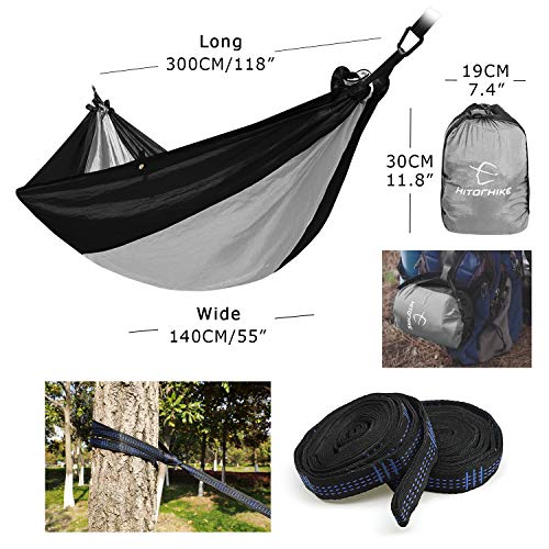 image for Hitorhike Camping Hammock with Mosquito Net Nylon Tree Straps Detachab