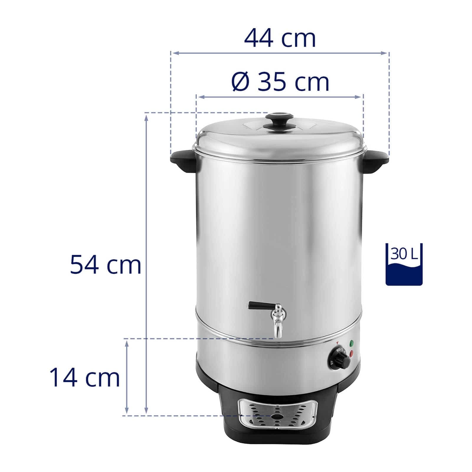 Royal Catering RCWK 30A Glühweinkocher Heißgetränkeautomat 26 L - 30 L 2500 W Edelstahl Abtropfschale Teemaschine Glühweintopf Glühweinkessel Heißwasserspender Heißgetränkespender Wasserkocher