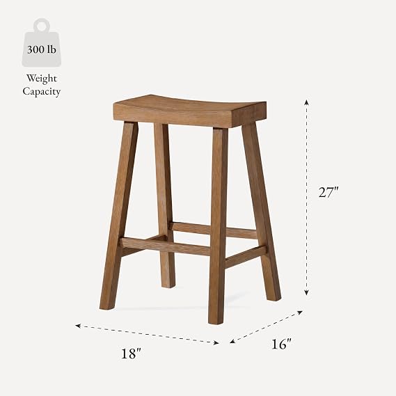 Maven Lane Vincent Counter Stool, Natural Solid Wood, 26